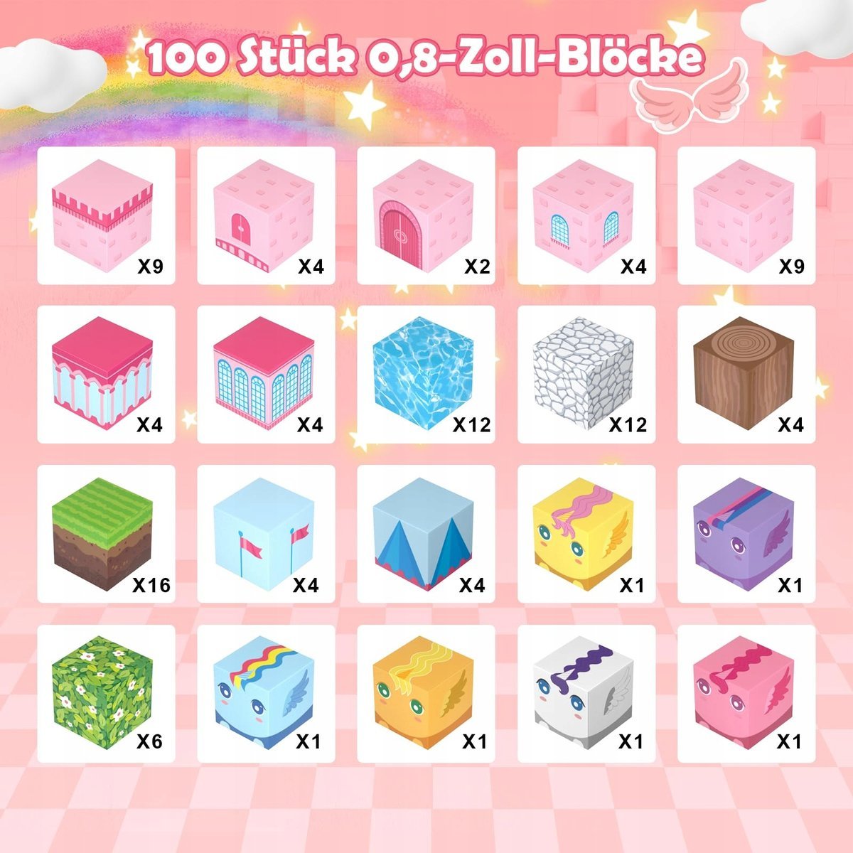 PINKCAT Magnetyczne Klocki Zamek Zabawka Montessori Dla Dzieci 3+ 100 Sztuk