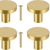 Zawiasy, okucia i inne akcesoria - Uchwyty do szuflad, 4 sztuki, mosiądz lite, okrągłe, 32 mm, złocone, ze śrubami - miniaturka - grafika 1