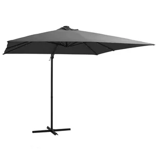 vidaXL Parasol wiszący z LED i stalowym słupkiem, 250x250 cm, antracyt vidaXL - Parasole ogrodowe - miniaturka - grafika 1