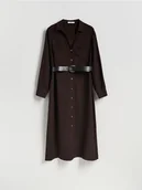 Sukienki - Reserved - Sukienka z paskiem - ciemnobrązowy - miniaturka - grafika 1