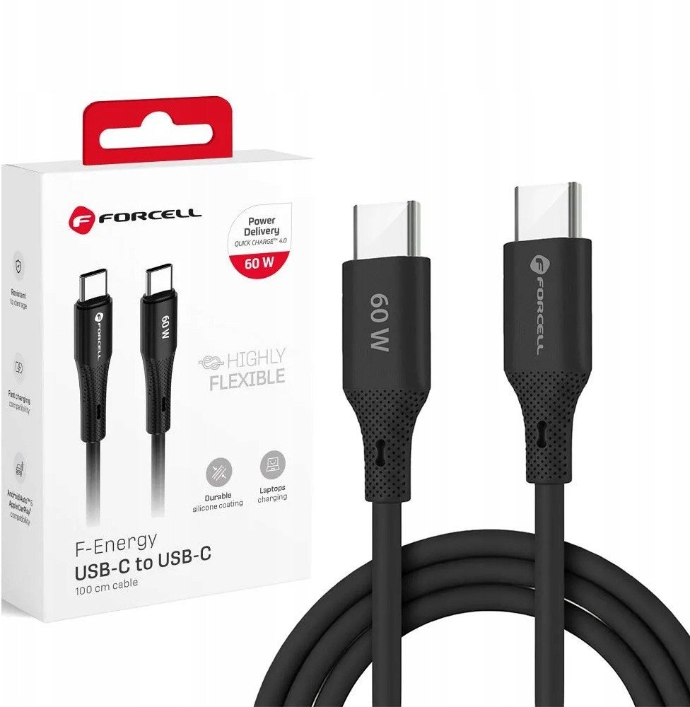 Kabel USB C do USB C Forcell F-Energy QC4.0 PD 3A 60W Silicone 1 m C344 czarny