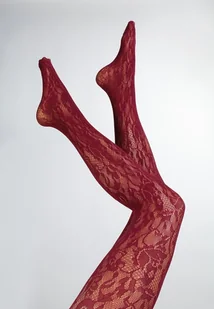 Bordowe Eleganckie Rajstopy z Koronki Hanilira - Rajstopy - miniaturka - grafika 1