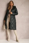 Kurtki damskie - Ciemnozielona Kurtka za Kolano Pikowana Fipha - miniaturka - grafika 1