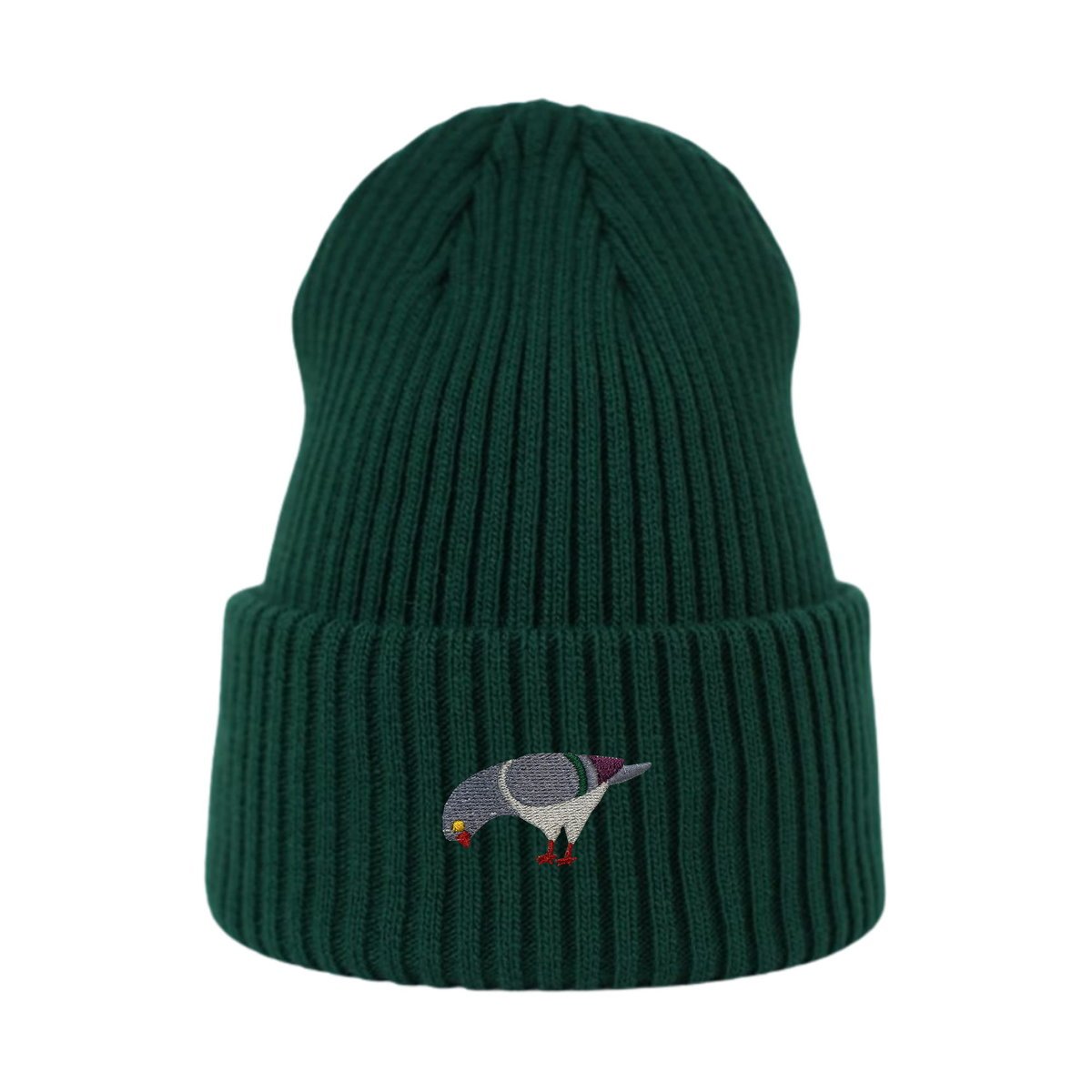Haftowana czapka beanie - GOŁĄB - butelkowa zieleń