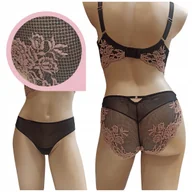 Majtki damskie - Lemax PRINCESS Brasil majtki figi brazylijskie haft czarne/karmel - M - miniaturka - grafika 1