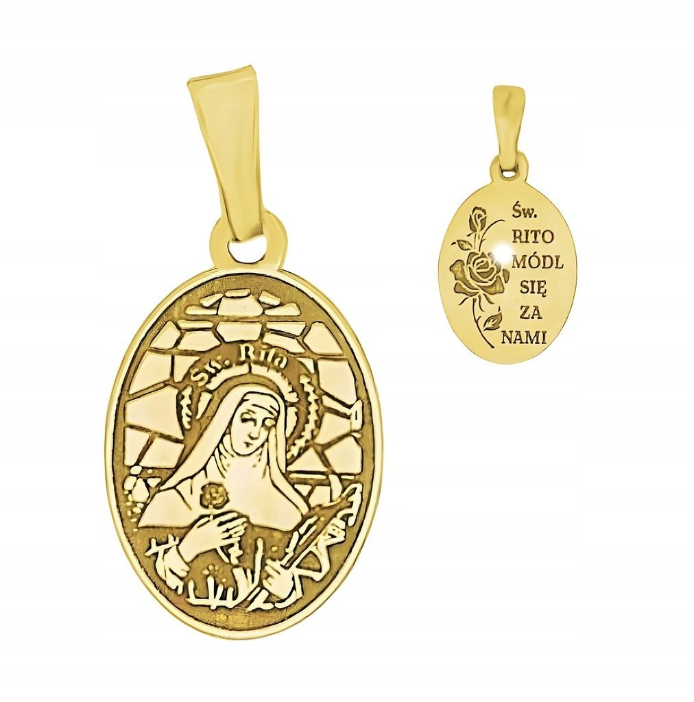 Srebrny Medalik Św. Rity Pozłacany Biżuteria Religijna Na Prezent Próba 925
