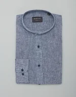 Koszule męskie - Koszula męska lniana ze stójką lentini 00389 granatowy slim fit - miniaturka - grafika 1