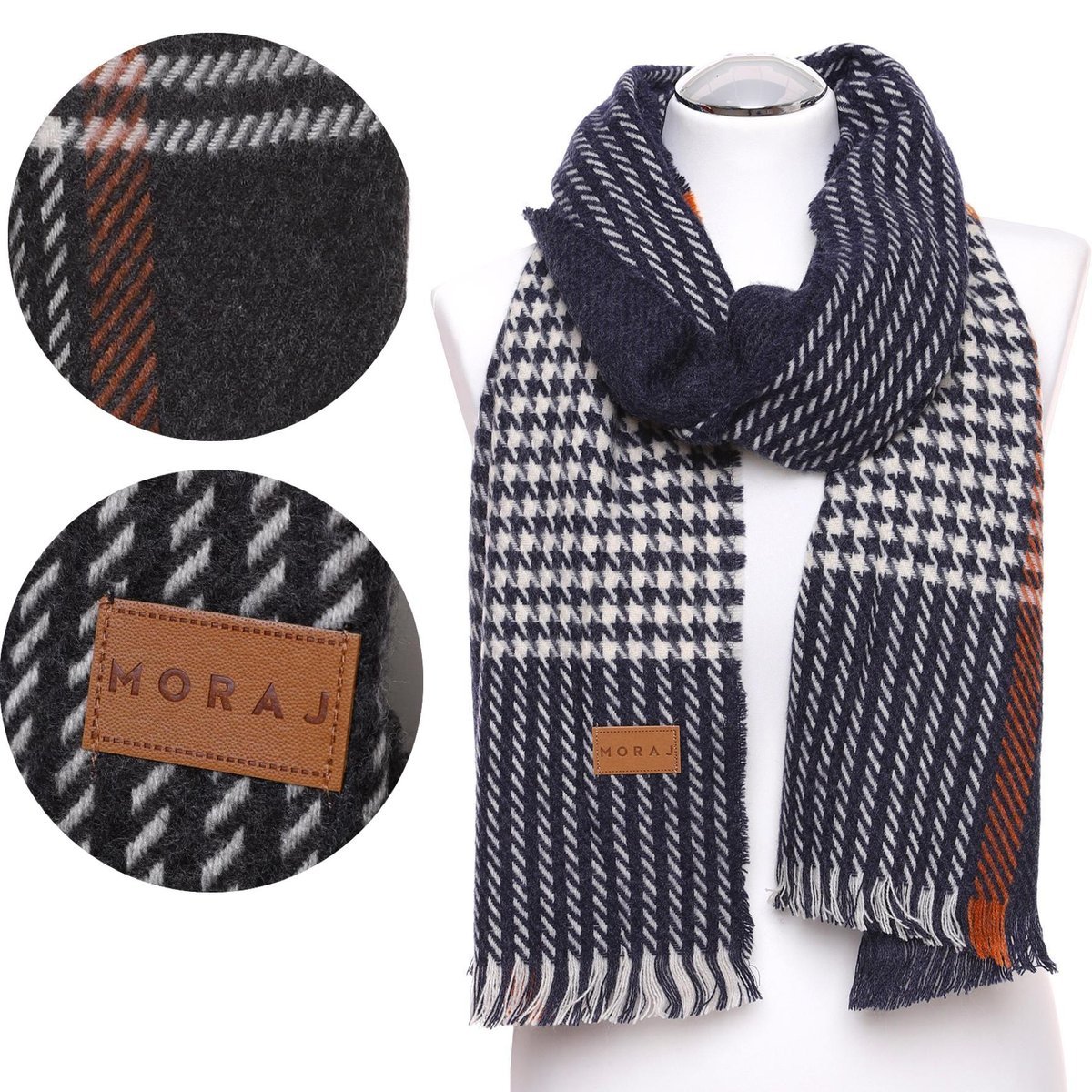 Elegancki Szal Męski Szalik Jesienny Zimowy Ciepły Modny Moraj Navy