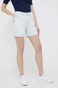 Tommy Hilfiger szorty jeansowe damskie kolor niebieski gładkie high waist - Spodenki damskie - miniaturka - grafika 1