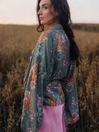 Bluzki damskie - Kimono Bloom turkus SHORT - miniaturka - grafika 1