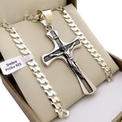 Łańcuszki - Srebrny Łańcuszek Męski Pancerka + Zawieszka Duży Krzyżyk Z Jezusem Pr, 925 - miniaturka - grafika 1