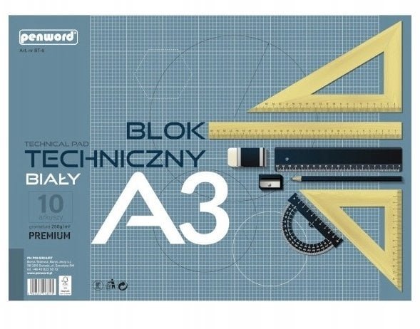 Blok techniczny A3 Premium biały 250g 10 arkuszy