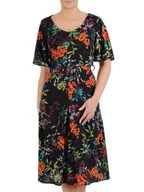 Sukienki - Sukienka w kolorowe kwiaty, modna kreacja z kontrafałdą 19641 - ModBiS - miniaturka - grafika 1