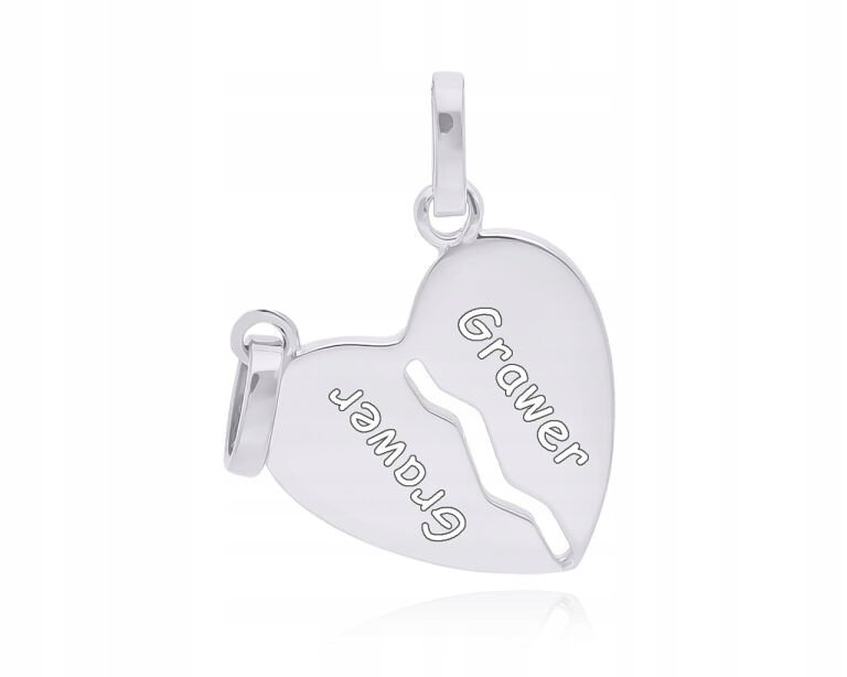 Zawieszka srebrna damska serce łamane + grawer pr.925