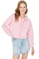 Bluzy damskie - Trendyol Damska bluza polo jednokolorowa regularna bluza, różowy, XL - miniaturka - grafika 1