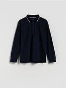 Bluzki dla chłopców - Reserved - Bawełniany longsleeve polo - granatowy - miniaturka - grafika 1
