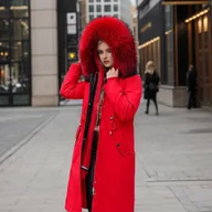 Kurtki damskie - Zimowa kurtka damska z futerkiem - Czerwony - miniaturka - grafika 1