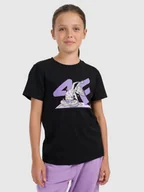 Koszulki dla dziewczynek - 4F T-shirt regular z nadrukiem świątecznym dziewczęcy - czarny 164 (13-14 lat) - miniaturka - grafika 1
