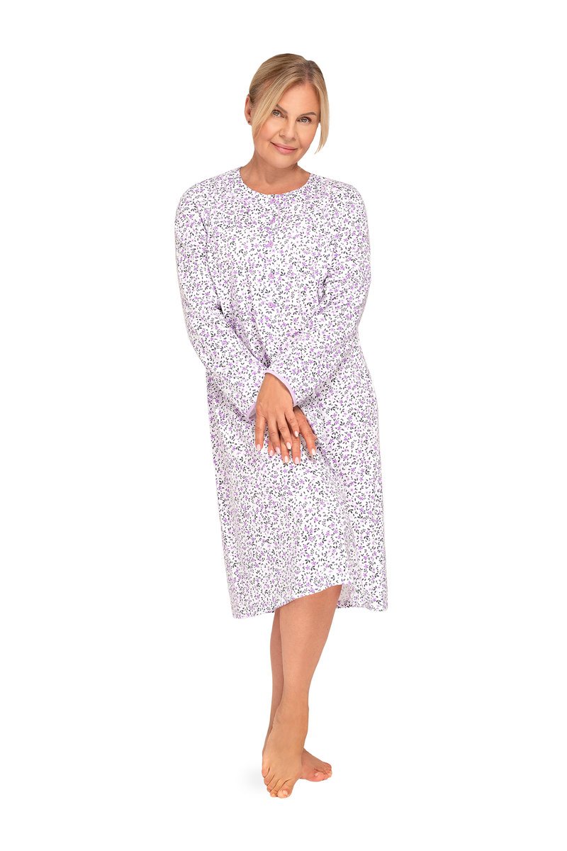 KOSZULA NOCNA DAMSKA XL DŁUGI RĘKAW BAWEŁNIANA FIOLETOWA ROZPINANA LUŹNA