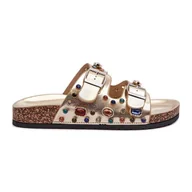 Klapki i japonki damskie - Zdobione Klapki Damskie Z Klamrami S.Barski MY121 Złote złoty - miniaturka - grafika 1