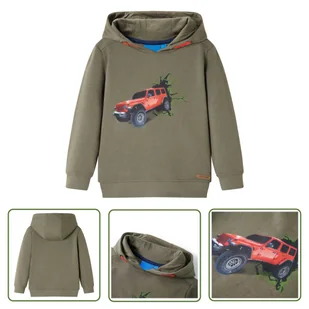 Bluza dziecięca z kapturem - khaki - 140 - Bluza Dziewczęca - Bluzy dla dziewczynek - miniaturka - grafika 1