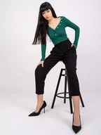 Spodnie damskie - Spodnie z materiału czarny elegancki cygaretki guziki - miniaturka - grafika 1