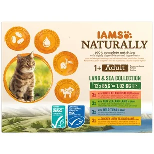 Iams Naturally Adult Cat Land & Sea Collection 12x85 g - Mokra karma dla kotów - miniaturka - grafika 1