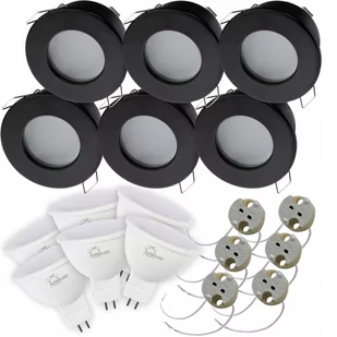 6x Oprawa HALOGENOWA AQUS Czarna IP44 + LED MR16 6W 12V AC/DC Ciepła Barwa - Oprawy, klosze i abażury - miniaturka - grafika 1