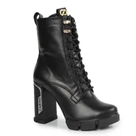 Botki damskie - Czarne botki Carinii B9759 damskie słupek skóra modne platforma r.36 - miniaturka - grafika 1