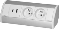 Gniazdka elektryczne - Orno Gniazdo meblowe 2x2P+Z, 2xUSB typ A+C; 2,4A, biało-srebrne - miniaturka - grafika 1