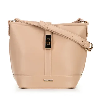 Torebka typu worek z imitacji skóry beżowa - Torebki damskie Torebka typu worek z imitacji skóry beżowa - Torebki damskie - miniaturka - grafika 1