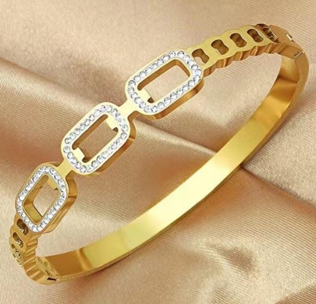 Stylowa Złota Bransoletka Cyrkonie Brokat Stal Szlachetna z Zapięciem