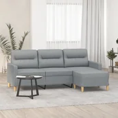 Sofy i kanapy - 3-osobowa sofa z podnóżkiem, jasnoszara, 180 cm, tkaniną Lumarko! - miniaturka - grafika 1