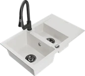 Zlewozmywaki z baterią - Mexen Gaspar zlewozmywak granitowy 1,5-komorowy z ociekaczem i baterią kuchenną Elia, biały - 6507-20-670101-70 - miniaturka - grafika 1