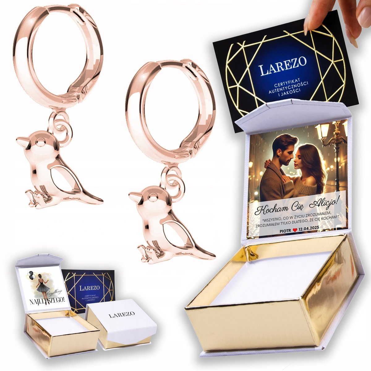 Kolczyki Pozłacane 925 z Wróblami Ptaki Wróble Wróbelek Bird Wróbel NADRUK