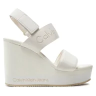 Sandały damskie - Sandały Calvin Klein Jeans Wedge Sandal Webbing In Mr YW0YW01360 Biały - miniaturka - grafika 1