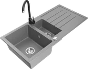 Zlewozmywaki z baterią - Mexen Andres zlewozmywak granitowy 1,5-komorowy z ociekaczem i baterią kuchenną Telma, szary - 6515-71-670200-70 - miniaturka - grafika 1