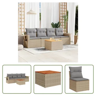 The Living Store 5-cz. zestaw mebli ogrodowych z poduszkami - beżowy - polirattan - Sofa Ogrodowa - Sofy ogrodowe - miniaturka - grafika 1