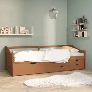 shumee shumee 3 osobowa sofa/łóżko z szufladami miodowy brąz 90 x 200 cm - Łóżka - miniaturka - grafika 1