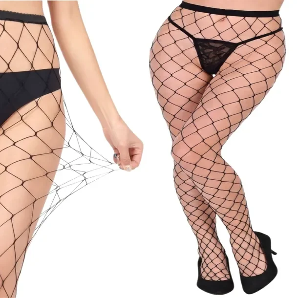 Czarne Rajstopy Kabaretki Duże Oczka Seksowne Elastyczne Bielizna Damska