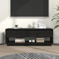 Szafki RTV - Szafka pod TV czarna 110,5x34x40 cm lite drewno sosnowe - miniaturka - grafika 1