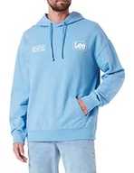 Bluzy męskie - Lee Męska bluza z kapturem z logo, niebieska (prep blue), rozmiar M, Prep Blue, M - miniaturka - grafika 1