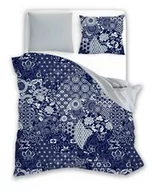 Pościel - Faro Pościel satynowa 220x200 Elegant 017 B granatowa szara rozety dwustronna S 23 - miniaturka - grafika 1