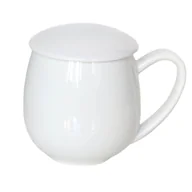 Kubki - Kubek z zaparzaczem i pokrywką biały – idealny zestaw do przygotowania herbaty, perfekcyjny podarunek prezent dla mamy, taty, babci, dziadka - miniaturka - grafika 1