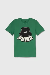 Koszulki dla dziewczynek - Puma t-shirt bawełniany dziecięcy ESS+ MID 90s Graphic B kolor zielony z nadrukiem - grafika 1