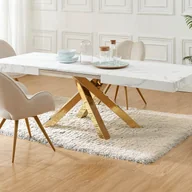 Stoły - Stół do jadalni rozkładany dla 6 do 10 osób z MDF i metalu - Efekt białego marmuru i złoty - CATONAV - miniaturka - grafika 1