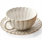 Filiżanki - Zestaw elegancka Filiżanka i spodek do herbaty kawy ceramika BIAŁY duży - miniaturka - grafika 1