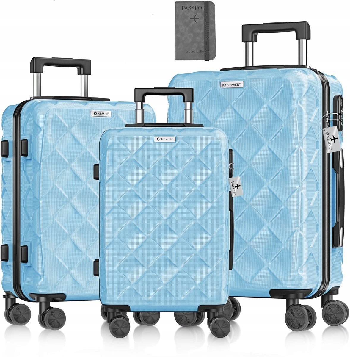 WALIZKI KESSER 3 SZTUKI ZESTAW ABS NA KÓŁKACH 360 ZAMEK SZYFROWY