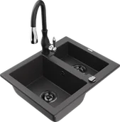 Zlewozmywaki z baterią - Mexen Carlos zlewozmywak granitowy 1,5-komorowy z baterią kuchenną Savita, czarny nakrapiany - 6518-76-672601-70-B - miniaturka - grafika 1