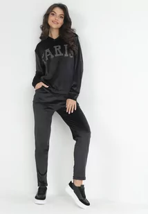 Czarny 2-częściowy Komplet Dresowy z Weluru Zdobiony Cyrkoniami Feyre - Komplety damskie - miniaturka - grafika 1